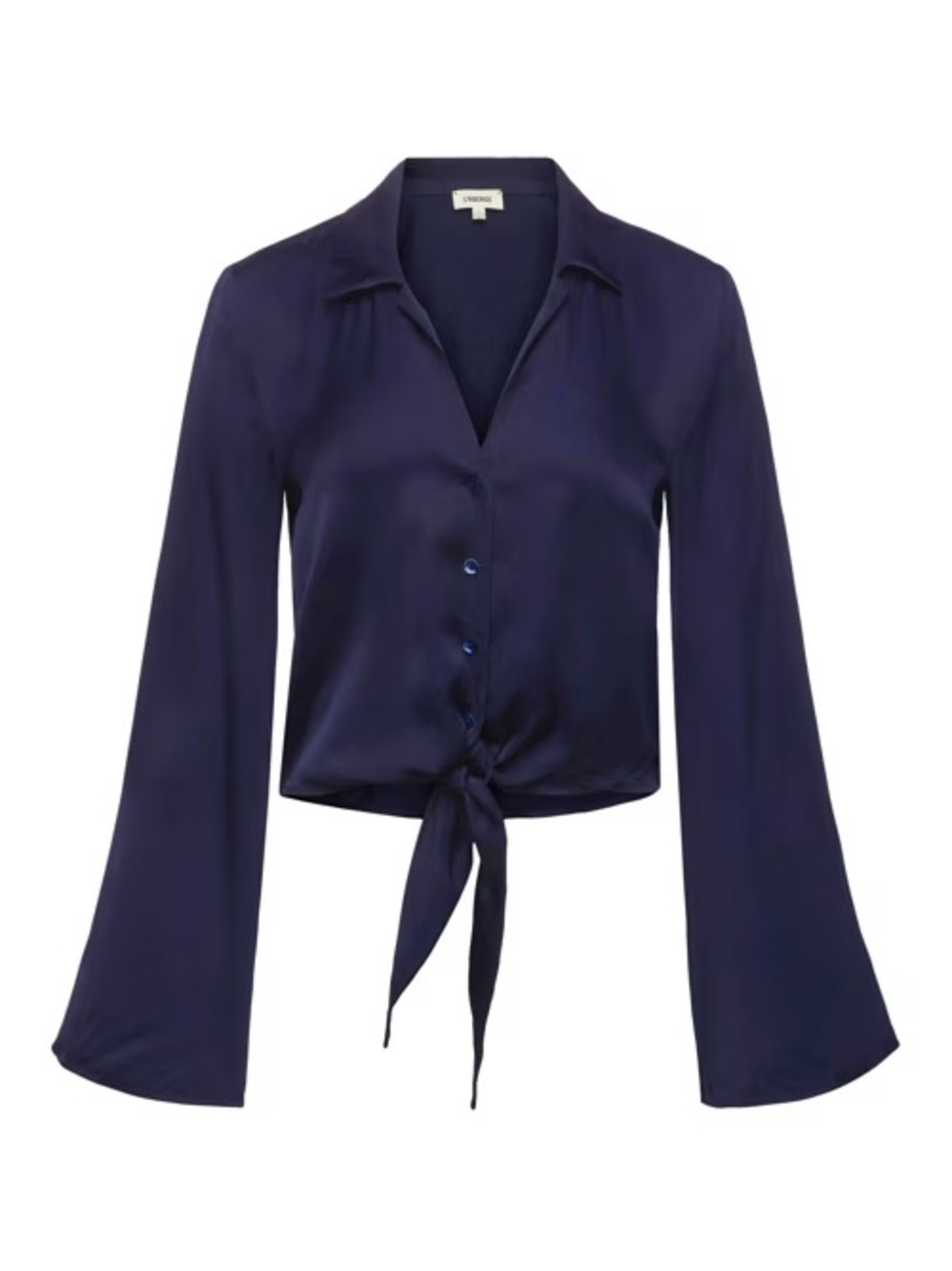 L’Agence Roxane tie front silky top midnight navy blue small - Picture 4 of 11
